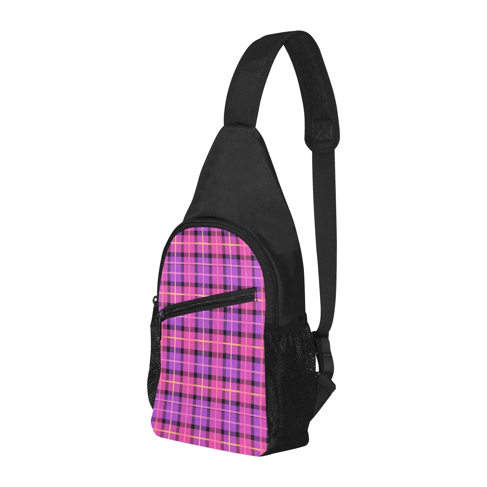 Plaid in Pink and Purple Chest Bag-Front Printing (Model 1719)