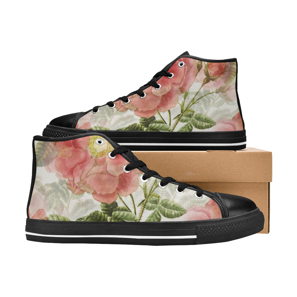 Vintage Red Rose Garden Pattern Women's Classic High Top Canvas Shoes (Model 017)