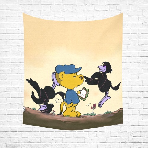 Ferald and The Pesky Crows Cotton Linen Wall Tapestry 51"x 60"