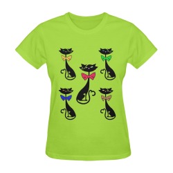 Black Cat with Bow Ties - Green Sunny Women's T-shirt (Model T05)