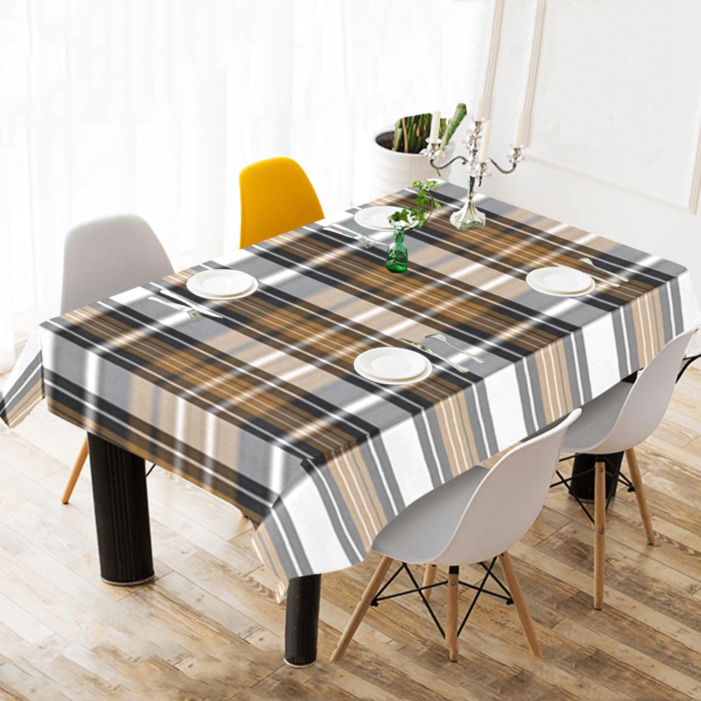 Brown Black Plaid Cotton Linen Tablecloth 60"x120"