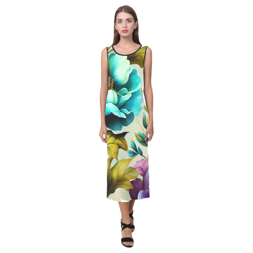 flowers botanic art (3) dress fashion Phaedra Sleeveless Open Fork Long Dress (Model D08)