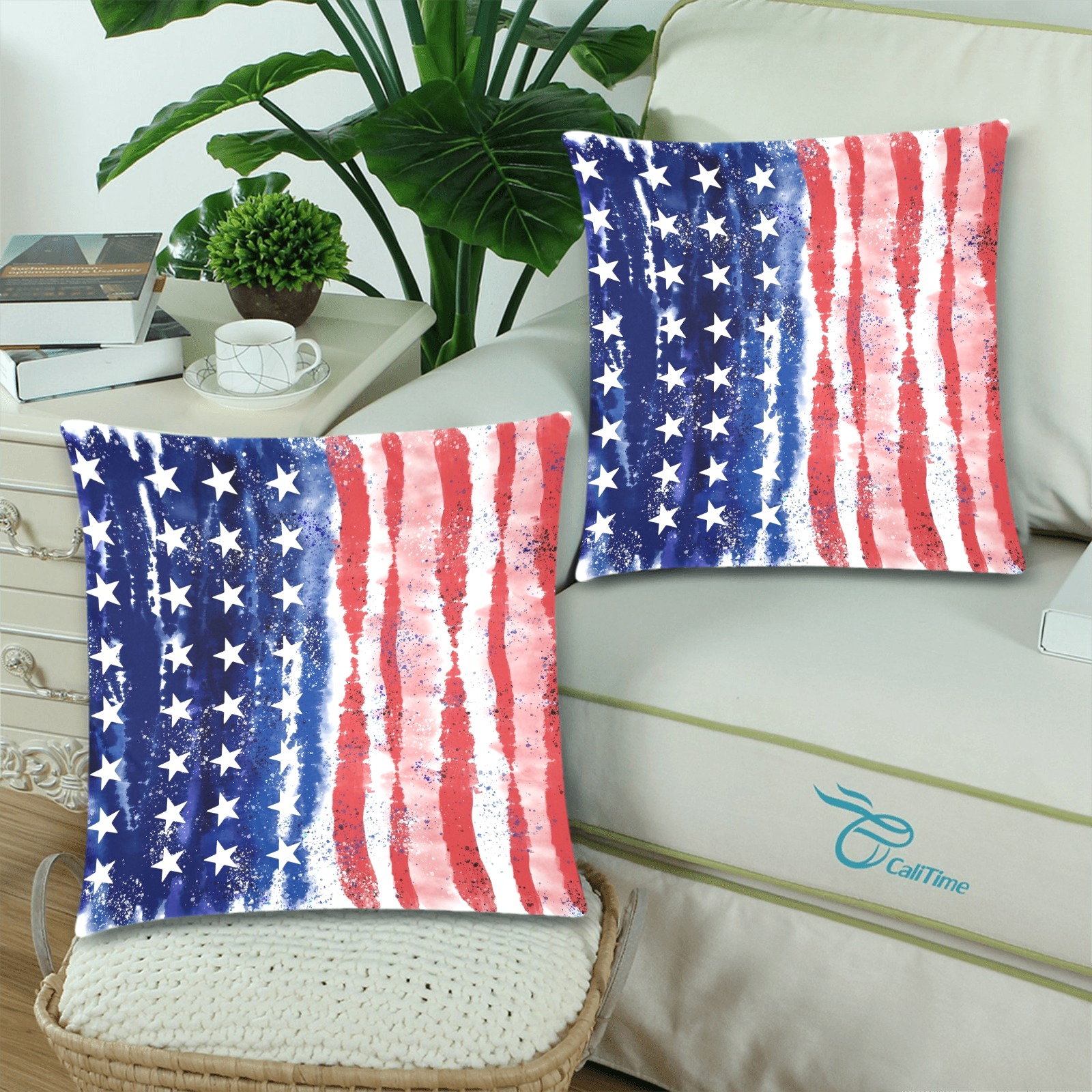 Red White and Blue Flag Custom Zippered Pillow Cases 18"x 18" (Twin Sides) (Set of 2)