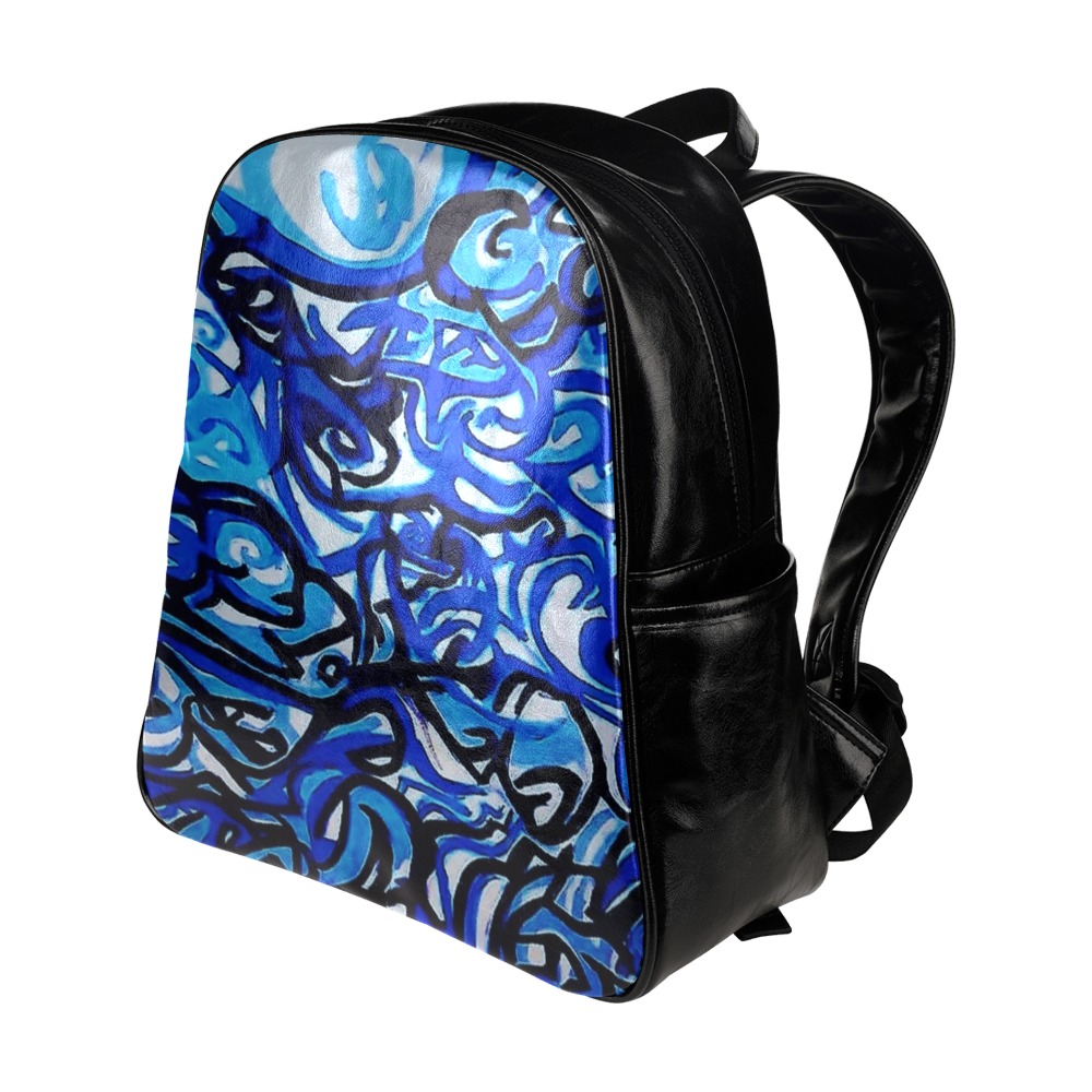 Blue Abstract Graffiti Multi-Pockets Backpack (Model 1636)