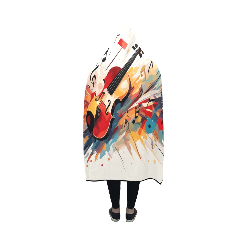 Chic colorful allegory of violin music on beige Hooded Blanket 50''x40''