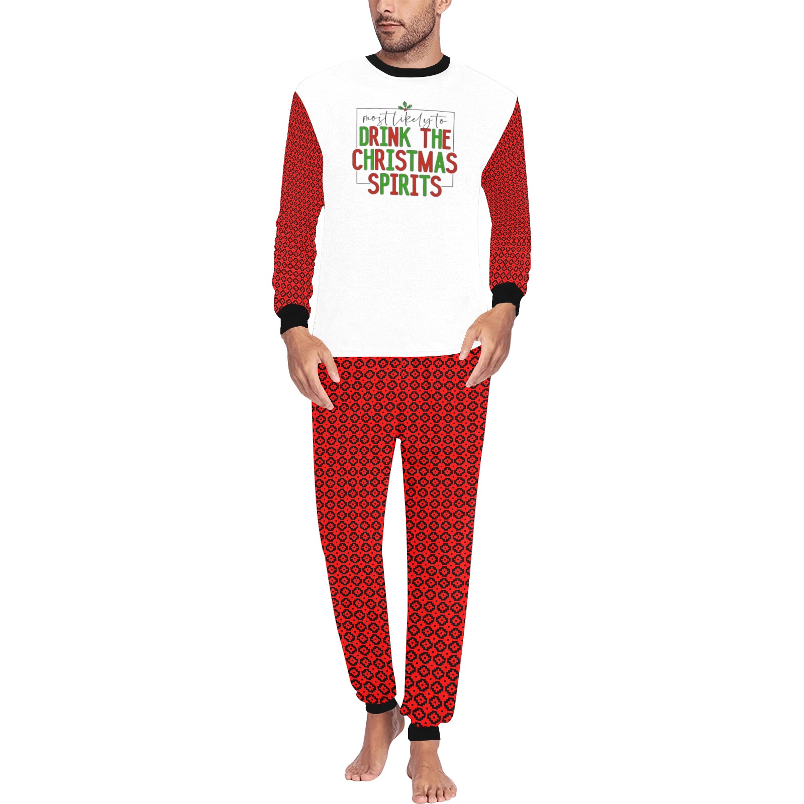 Most Likely to Drank the Christmas Spirits Men's All Over Print Pajama Set
