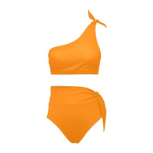 color UT orange High Waisted One Shoulder Bikini Set (Model S16)