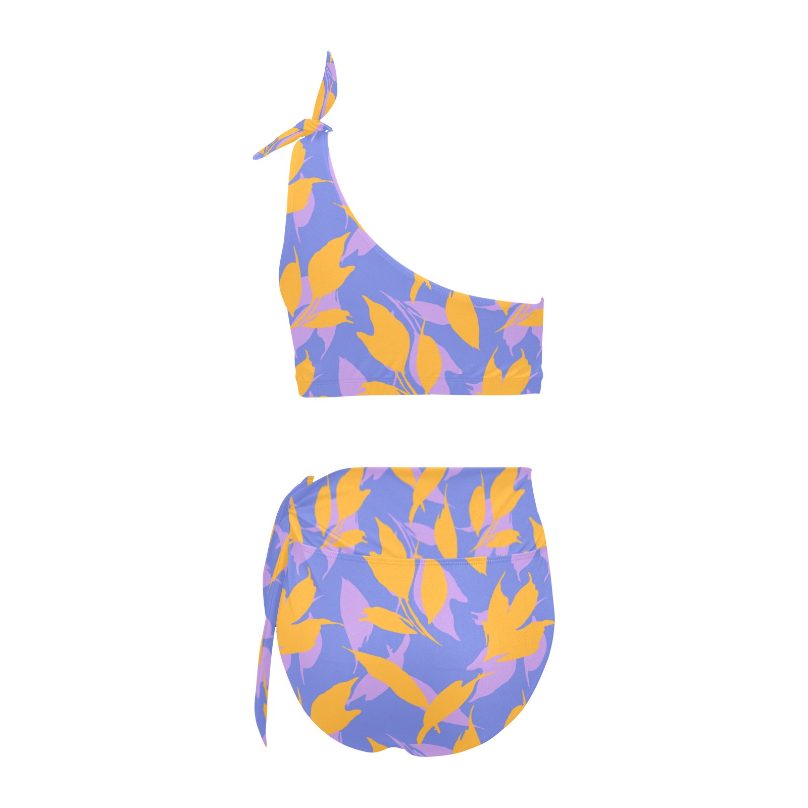 Botanical_leaves_simple_P03 High Waisted One Shoulder Bikini Set (Model S16)