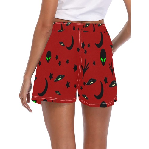 Aliens and Spaceships - Red Women's Casual Board Shorts (Model L54)