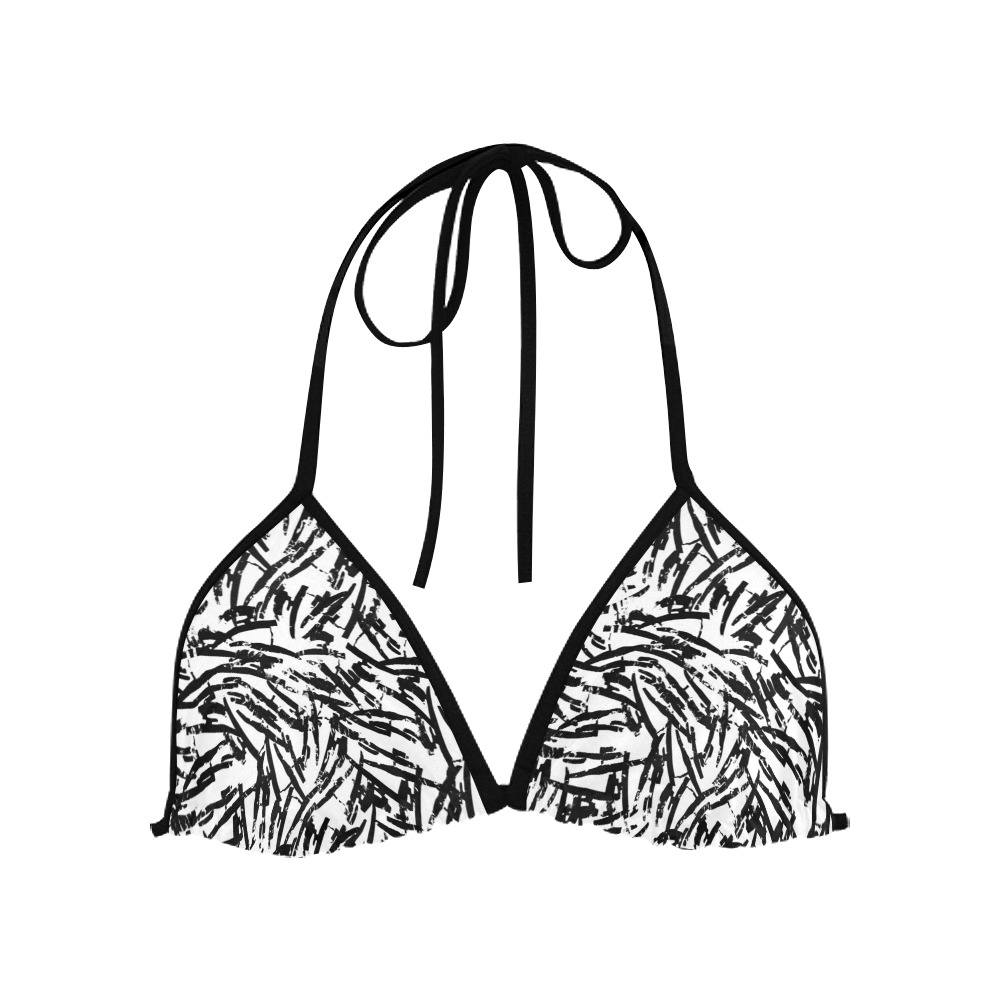 Brush Stroke Black and White Custom Bikini Swimsuit Top