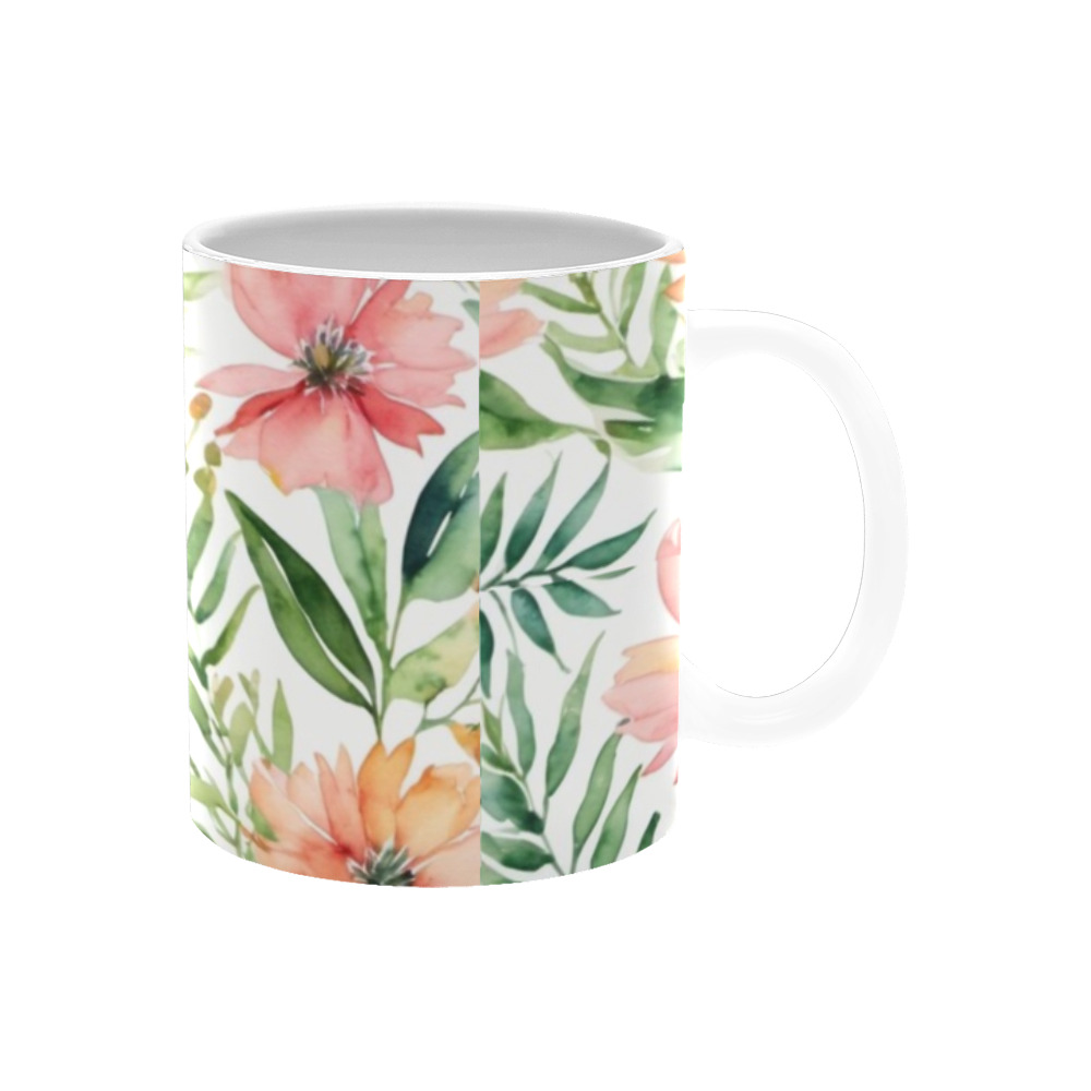 watercolor spring flowers pattern White Mug(11OZ)
