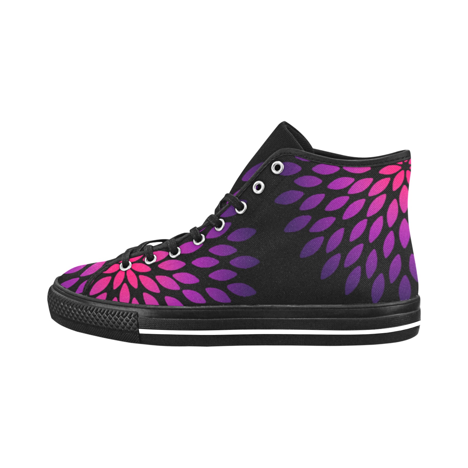 Ô Pink and Violet Zinnia on Black Vancouver H Women's Canvas Shoes (1013-1)