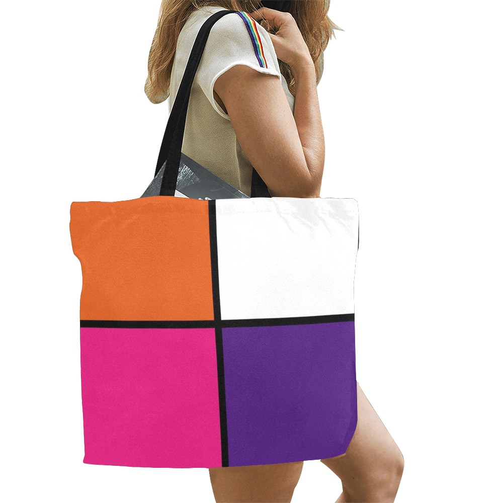 Orange, White, Hot Pink and Purple Squares All Over Print Canvas Tote Bag/Large (Model 1699)