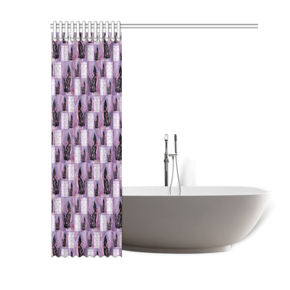 Purple Cosmic Cats Patchwork Pattern Shower Curtain 60"x72"