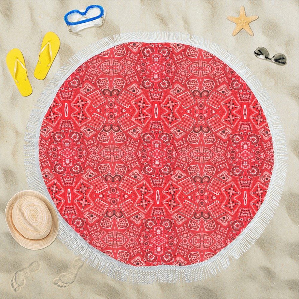 Bandana Squares Pattern Circular Beach Shawl 59"x 59"