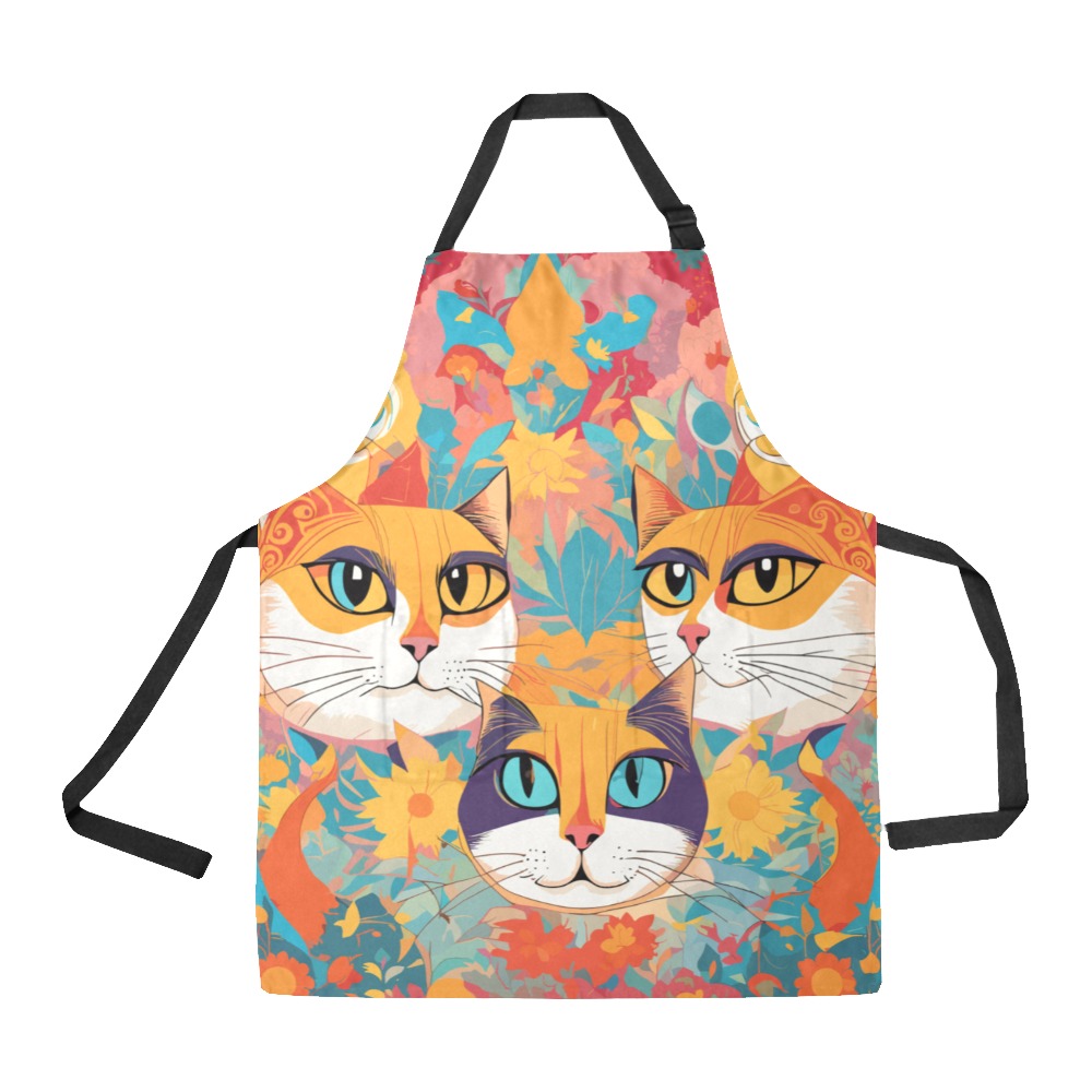 Funny magic cats. Yellow, red, turquoise colors. All Over Print Apron