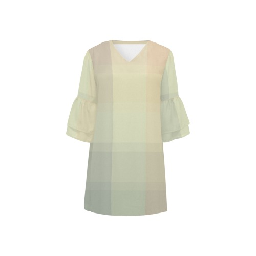 Candy Sweet Pastel Pattern Half Sleeves V-Neck Mini Dress (Model D63)