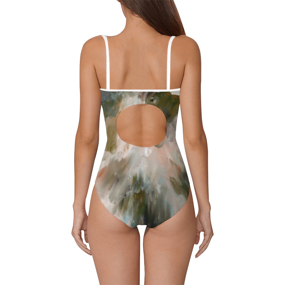 Abstract brush strokes oasis colors Strap Swimsuit ( Model S05)