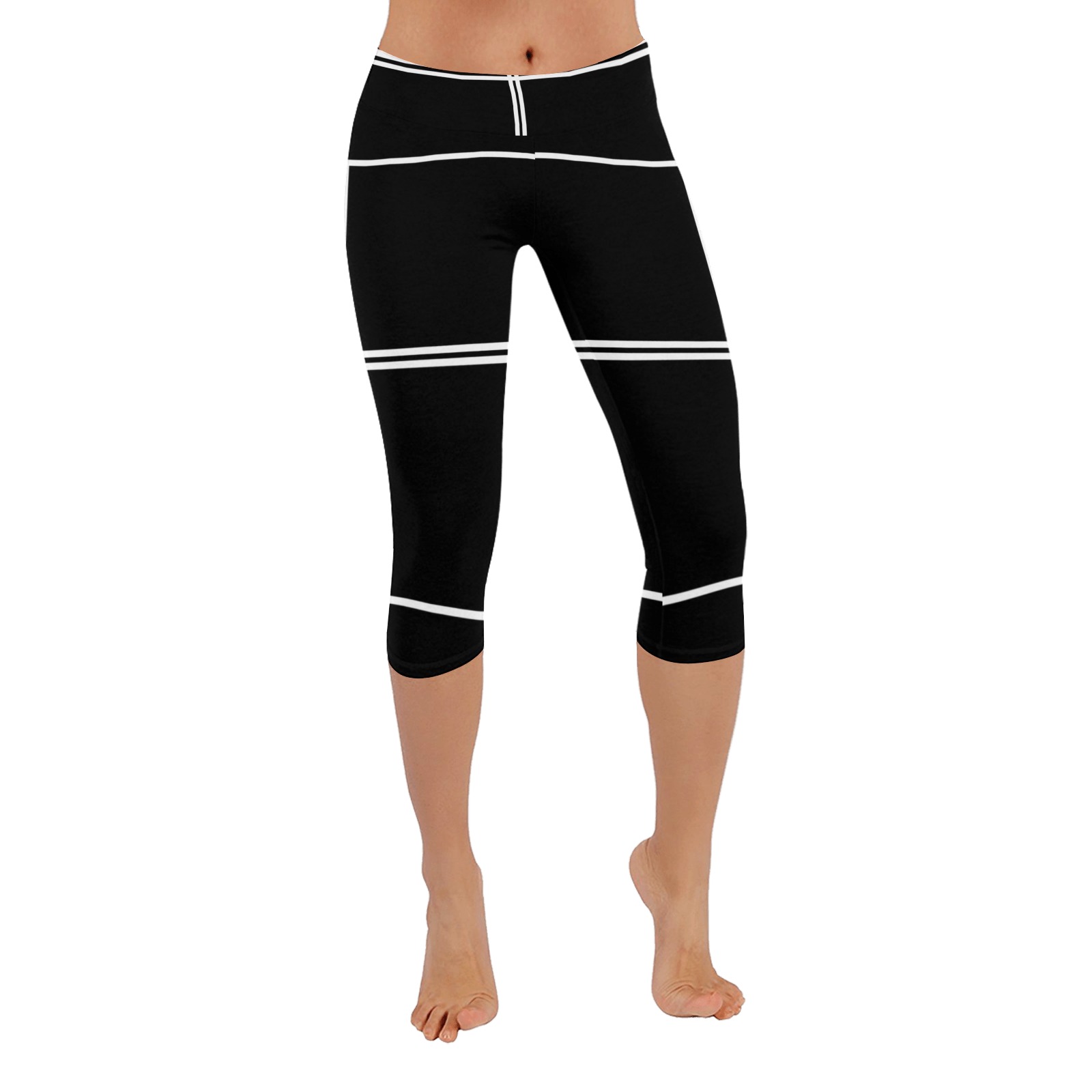 White Interlocking Squares funhouse black Women's Low Rise Capri Leggings (Invisible Stitch