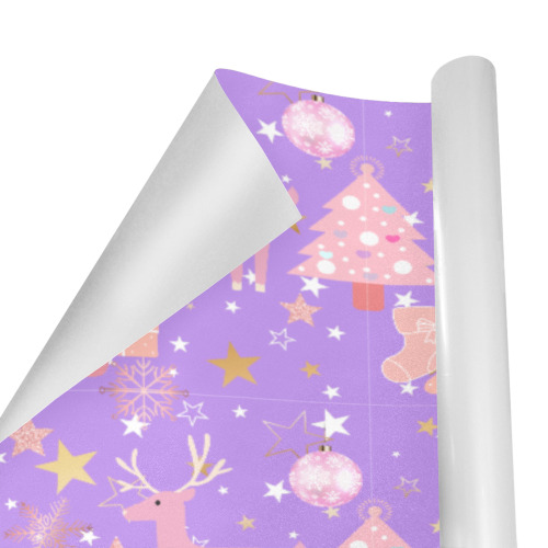 Pink and Purple and Gold Christmas Design Gift Wrapping Paper 58"x 23" (1 Roll)