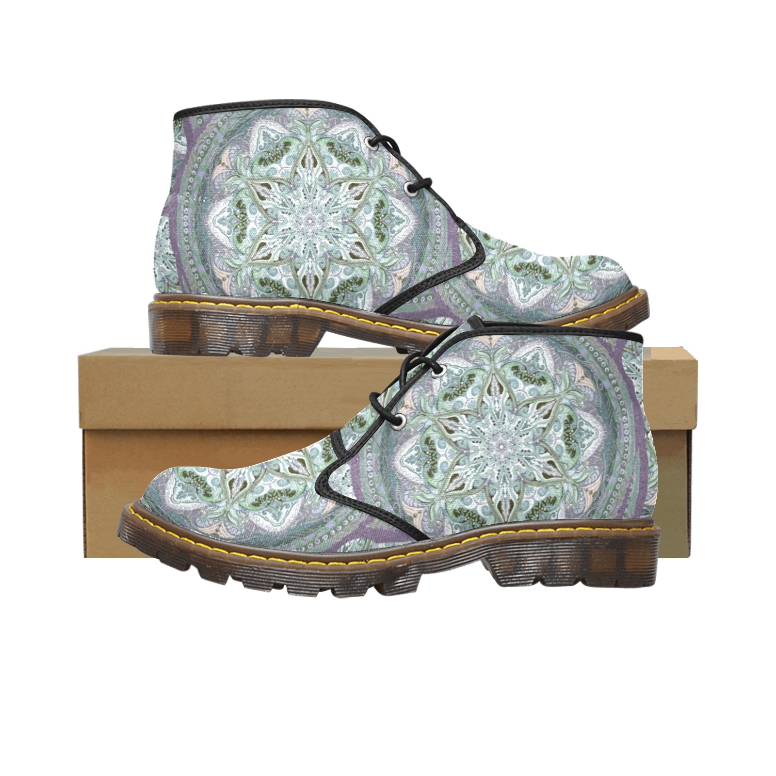 embroidery-green gray Women's Canvas Chukka Boots (Model 2402-1)