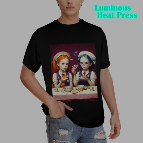 adorable girls eating lunch 8 Men's Glow in the Dark T-shirt (Front Printing)