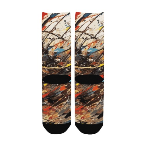 Mix of colofrul paint and dark lines abstract art Custom Socks for Women