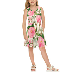 Vintage Pink Rose Garden Blossom Girls' Sleeveless Sundress (Model D56)
