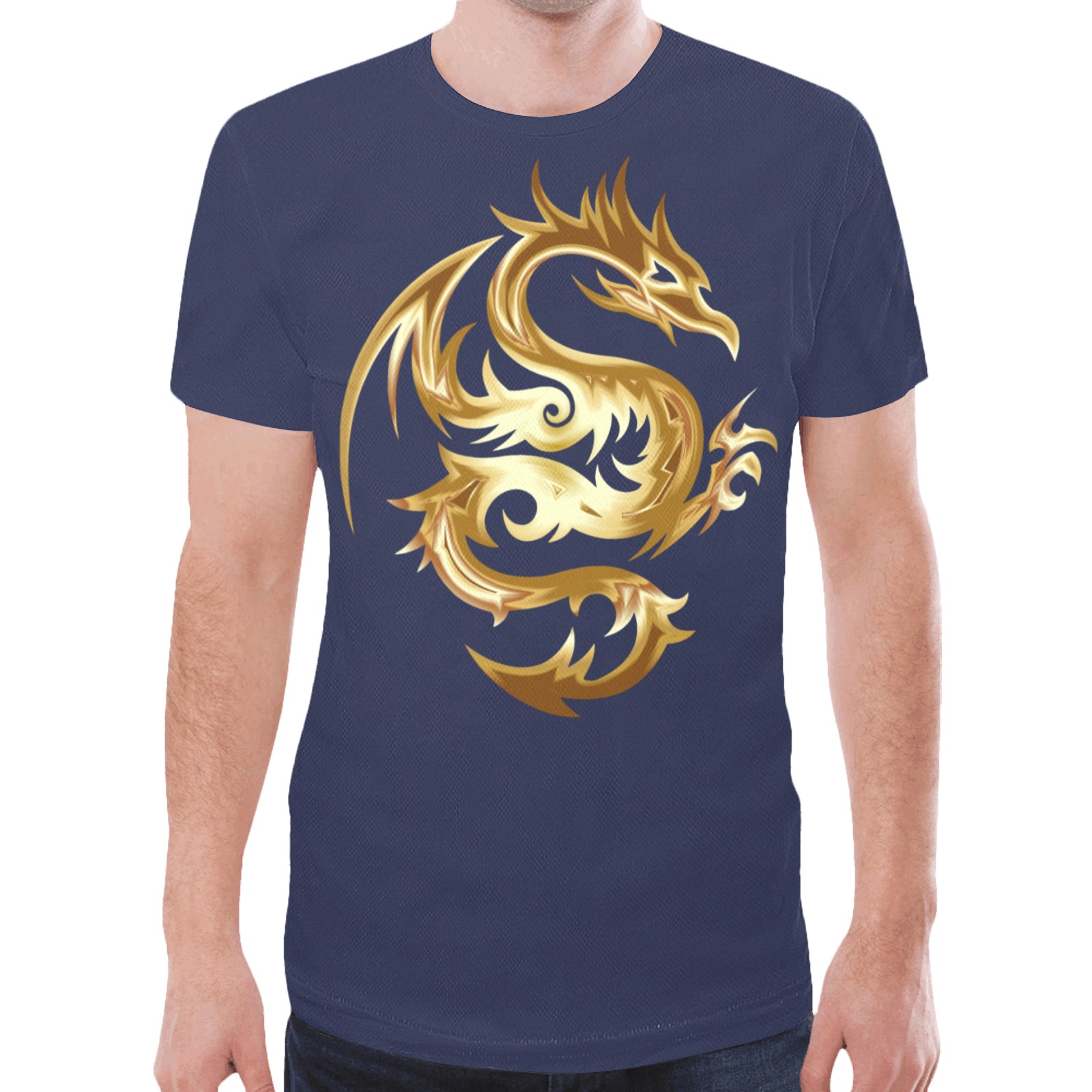 Golden Dragon Dark Blue New All Over Print T-shirt for Men (Model T45)