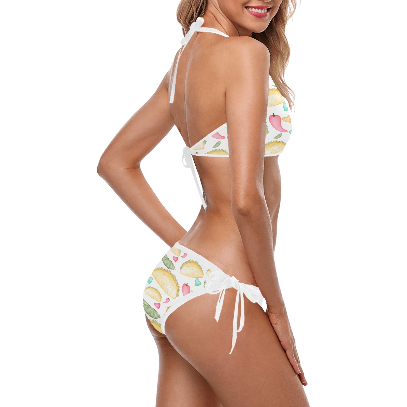 Taco Fiesta Halter and Side Tie Bikini Custom Halter & Side Tie Bikini Swimsuit (Model S06)