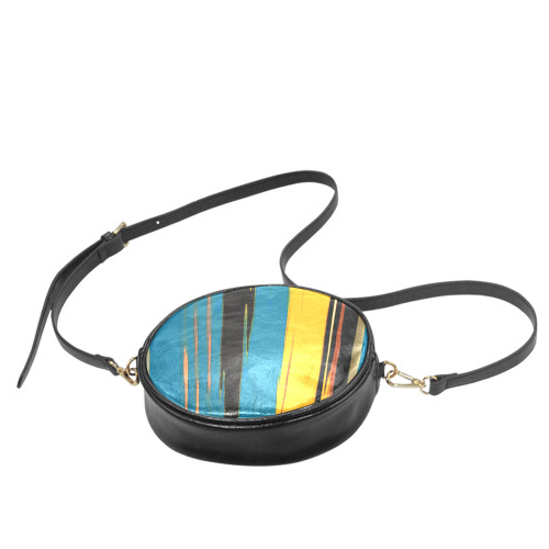Black Turquoise And Orange Go! Abstract Art Round Sling Bag (Model 1647)