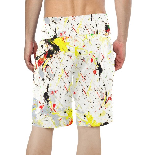 Yellow & Black Paint Splatter Men's All Over Print Board Shorts (Model L16)