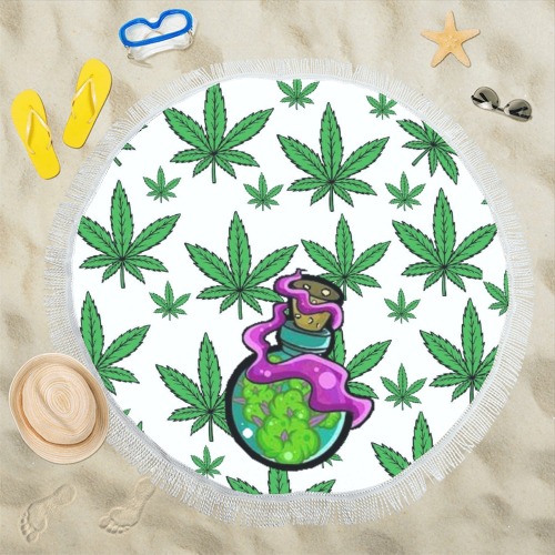 marijuana jarful and marijuana leaves Circular Beach Shawl 59"x 59"