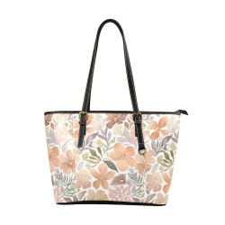 Pastel Floral Watercolor Pattern Leather Tote Bag/Large (Model 1640)