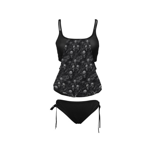 Skull and flower tankini Cover Belly Tankini Swimsuit (Model S25)