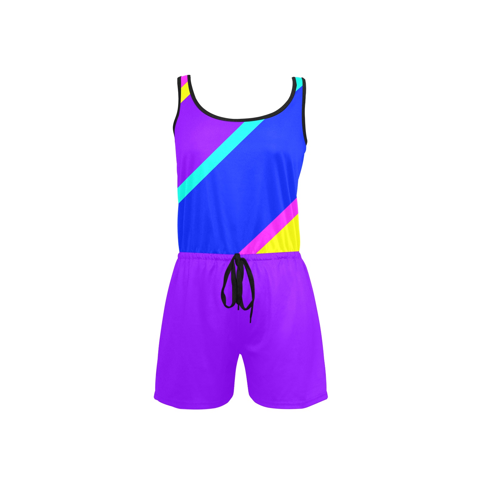 Bright Neon Colors Diagonal Purple All Over Print Short Jumpsuit
