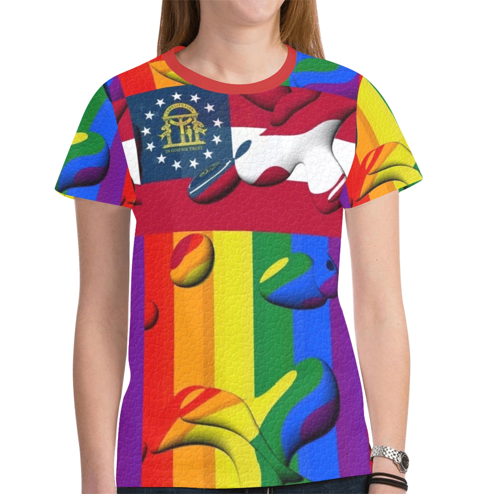 Georgia USA Pride Flag Pop Art by Nico Bielow New All Over Print T-shirt for Women (Model T45)