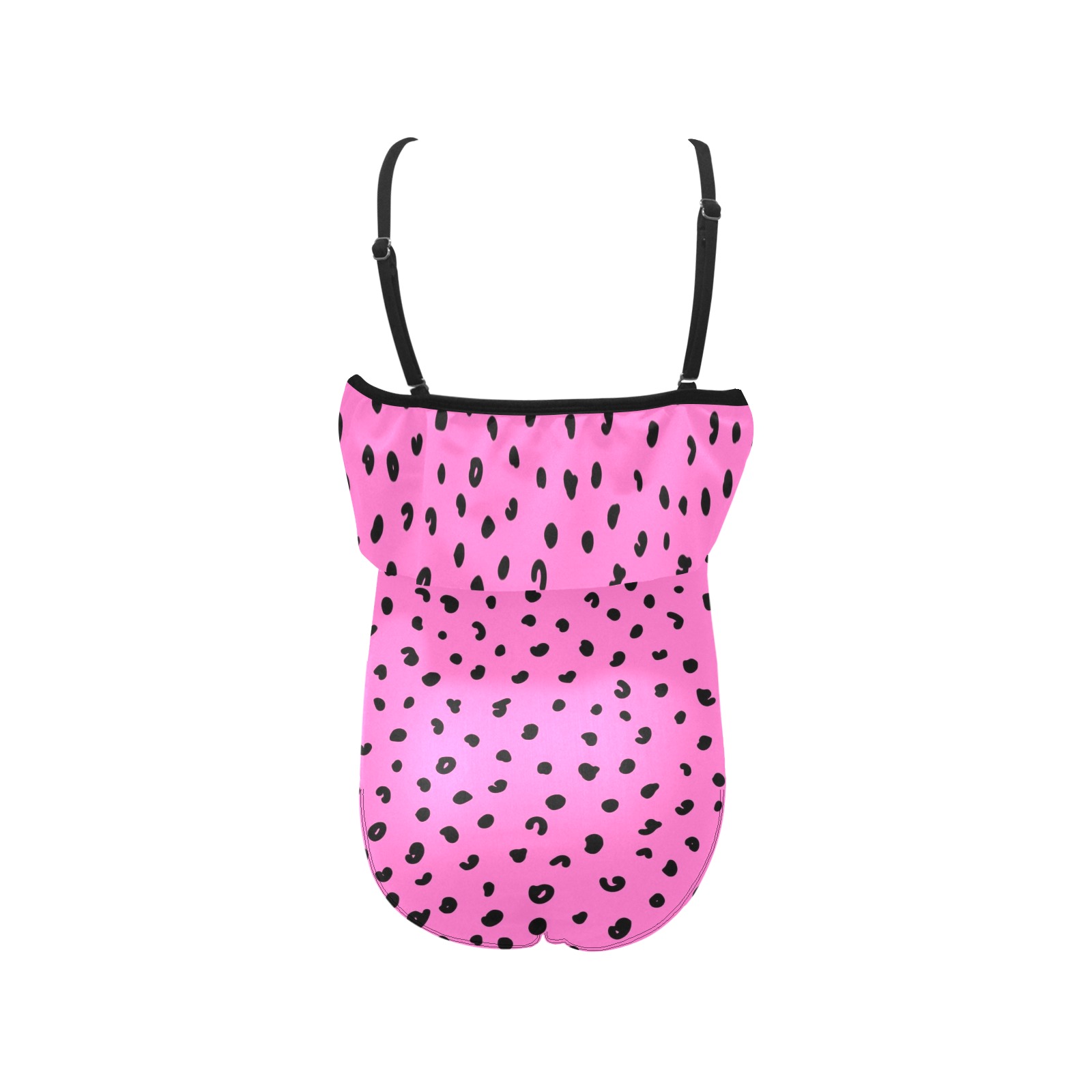 Pink and Black Kids' Spaghetti Strap Ruffle Swimsuit (Model S26)