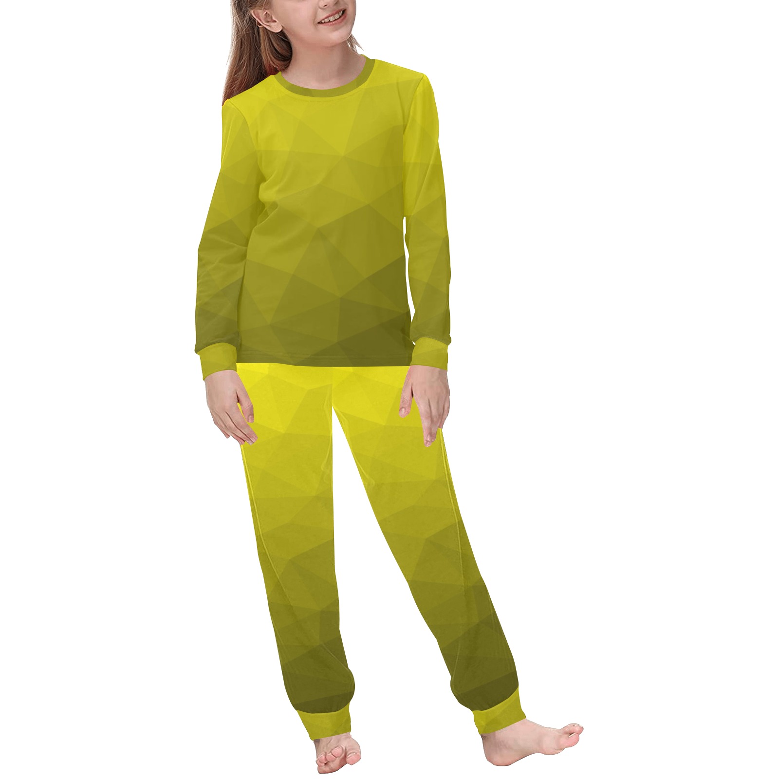 Yellow gradient geometric mesh pattern Kids' All Over Print Pajama Set