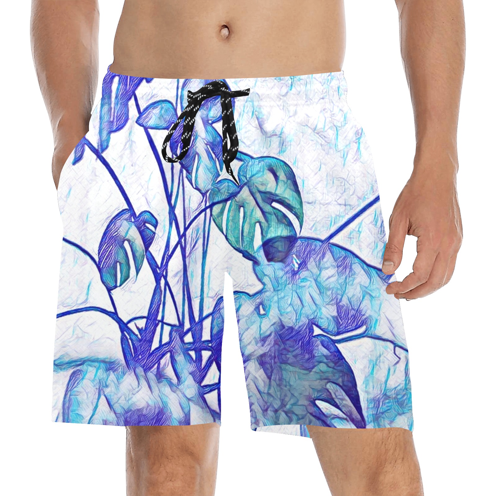 Blue Leaves Men's Mid-Length Beach Shorts (Model L51)