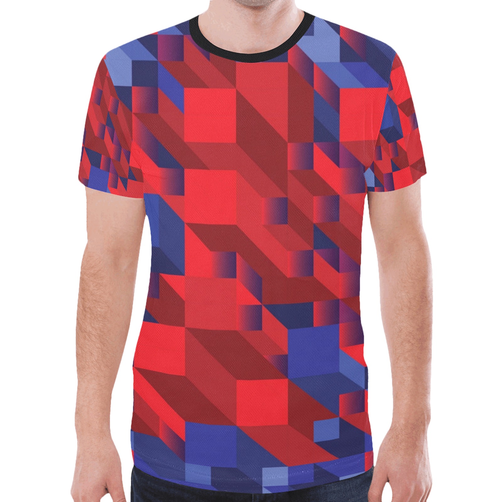 Red Abstract Geometric New All Over Print T-shirt for Men (Model T45)