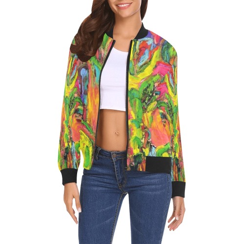 African Tree Collection All Over Print Bomber Jacket for Women (Model H19)