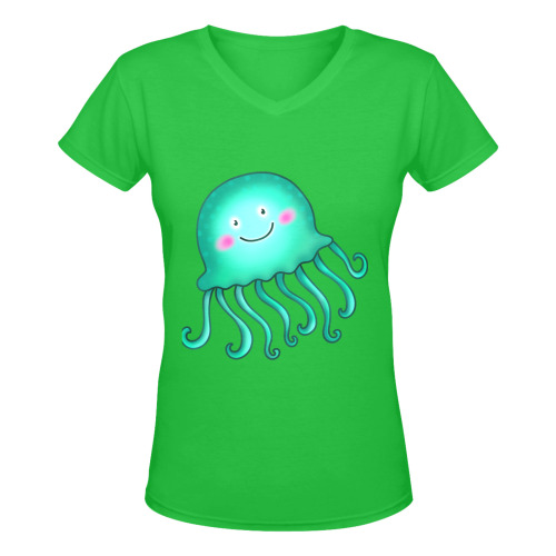 Jellyfish Sealife Cartoon Women's Deep V-neck T-shirt (Model T19)