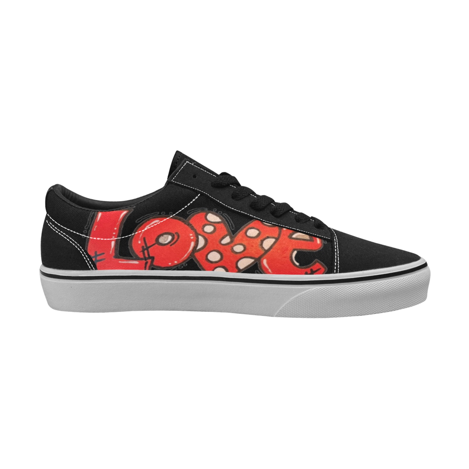 transparent LOVE in Quotes on black Women's Low Top Skateboarding Shoes (Model E001-2)