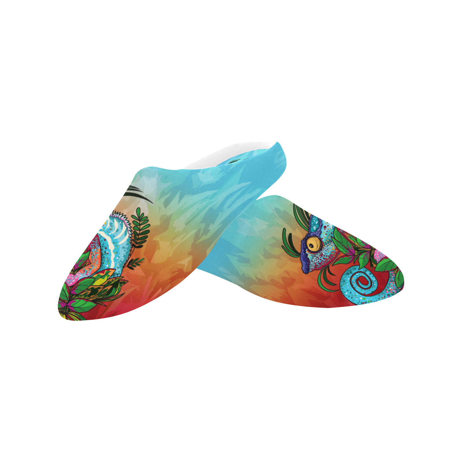 Rainbow Chameleon Women's Non-Slip Cotton Slippers (Model 0602)