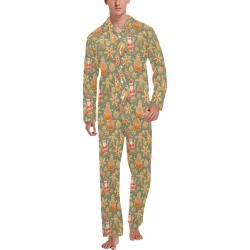 Christmas Gingerbread Icons Pattern Men's V-Neck Long Pajama Set