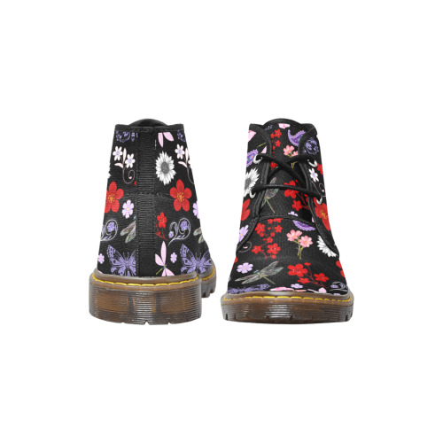 Black, Red, Pink, Purple, Dragonflies, Butterfly and Flowers Design Women's Canvas Chukka Boots (Model 2402-1)