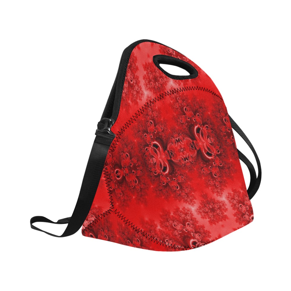 Fiery Red Rose Garden Frost Fractal Neoprene Lunch Bag/Large (Model 1669)