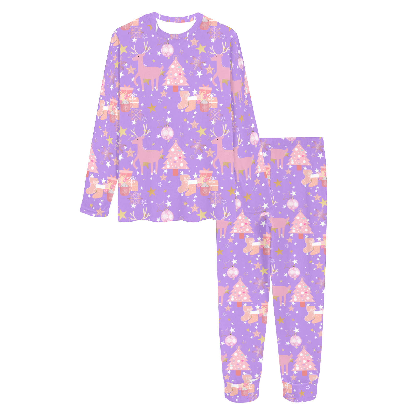 Pink and Purple and Gold Christmas Design Women's All Over Print Pajama Set