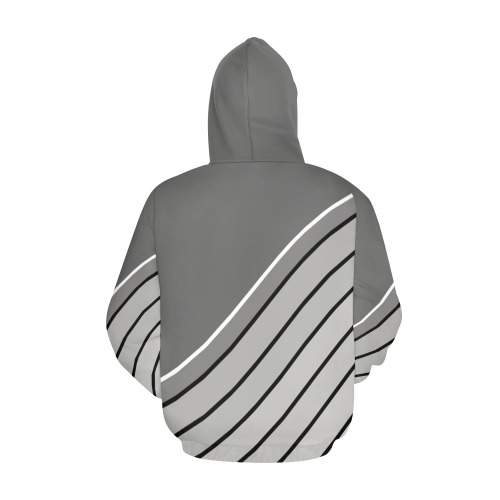 Black White Silver Diagonal Stripes All Over Print Hoodie for Women (USA Size) (Model H13)